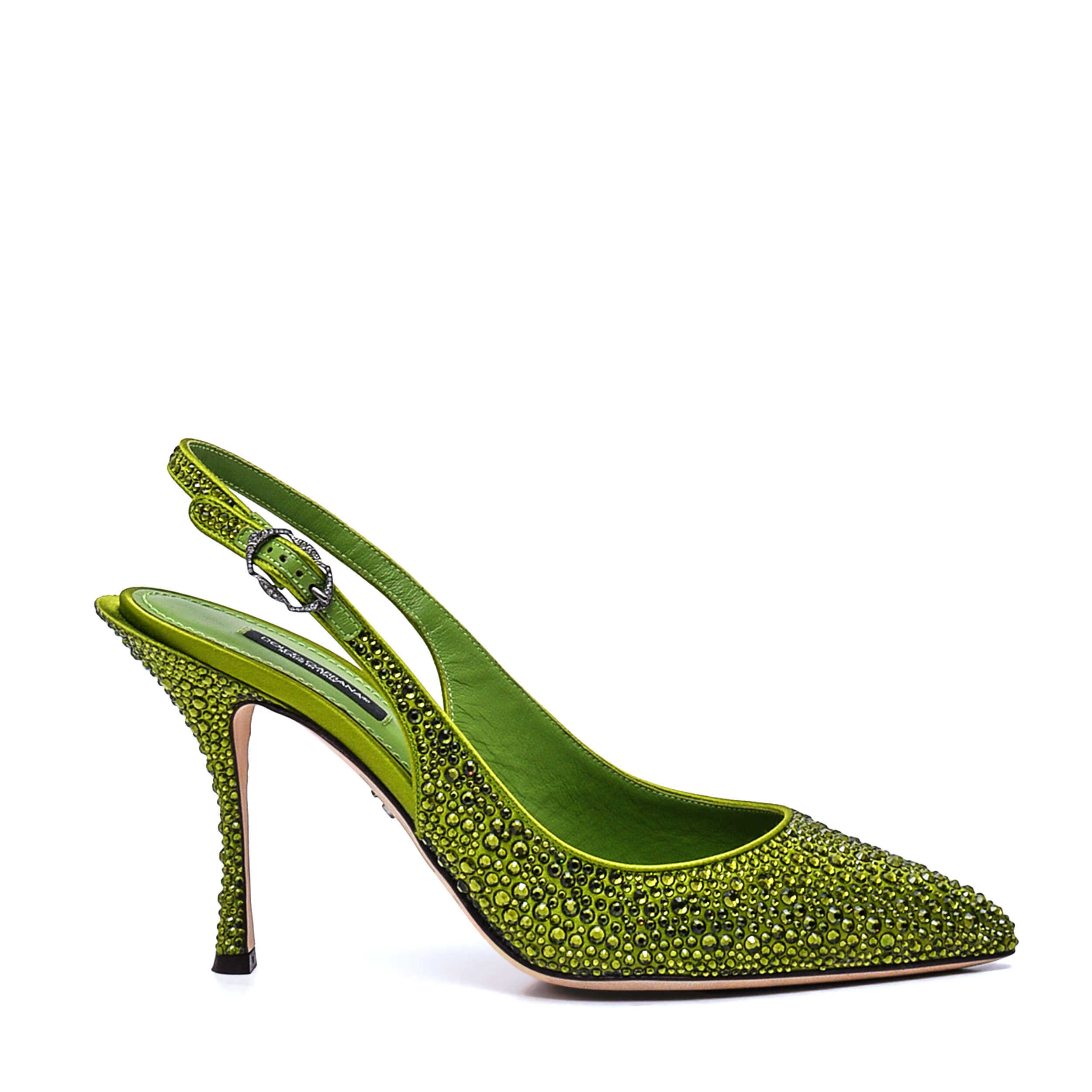 Dolce & Gabbana - Lime Green Lori Cryrstal Embellished Satin Slingback Pumps / 38.5